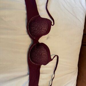 Victoria Secret Burgundy Bra with Leaf Pattern